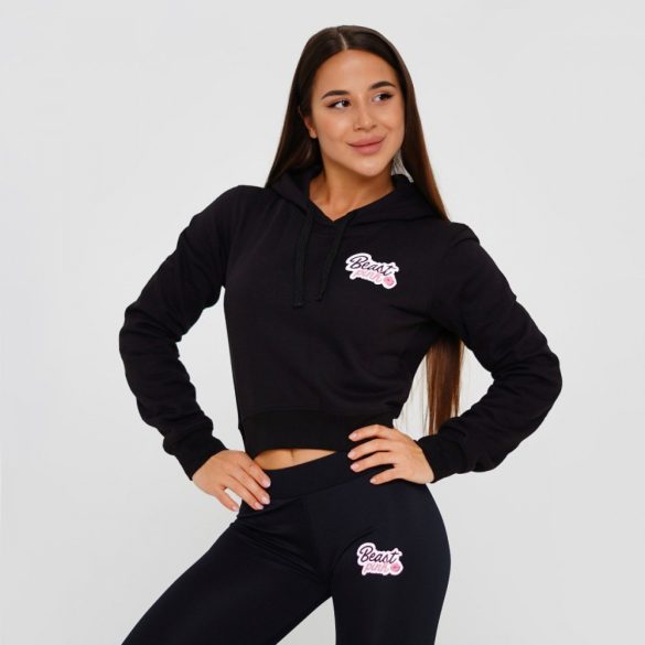 Crop Hoodie fekete kapucnis pulóver - BeastPink - GymBeam