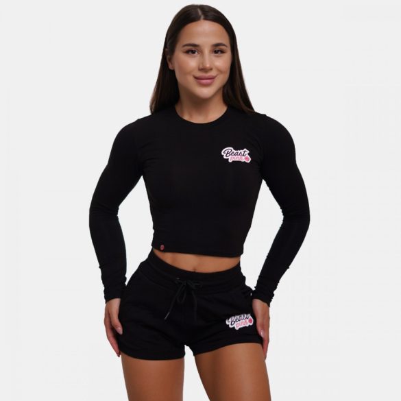 Long Sleeve Croptop Black póló - BeastPink