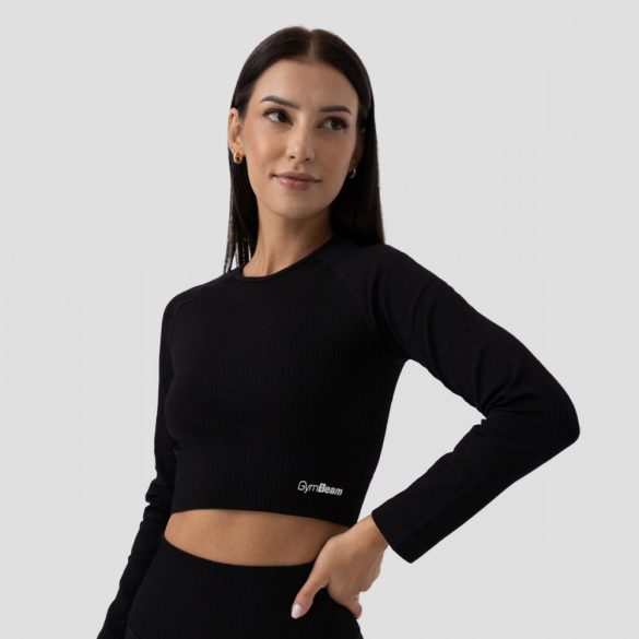 FLO Ribbed női Crop Top Black - GymBeam