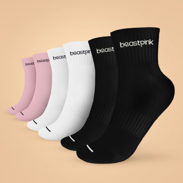 Midhigh Socks 3Pack zokni White Black Pink - BeastPink