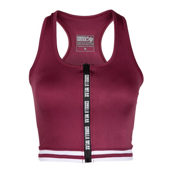 MESA ZIP FRONT CROP TOP - BURGUNDY RED